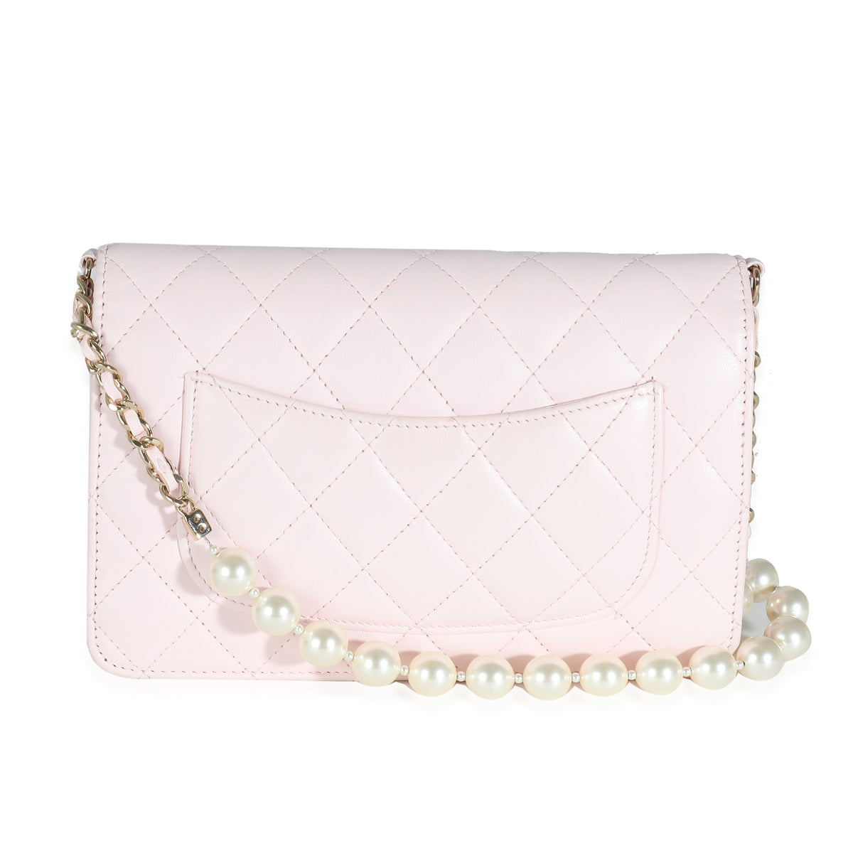 Pink Quilted Lambskin Pearl Wallet On Chain