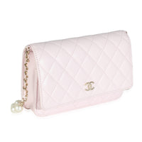 Pink Quilted Lambskin Pearl Wallet On Chain