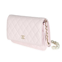 Pink Quilted Lambskin Pearl Wallet On Chain