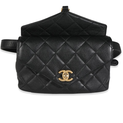 Black Quilted Calfskin Carry With Chic Flap Waist Bag