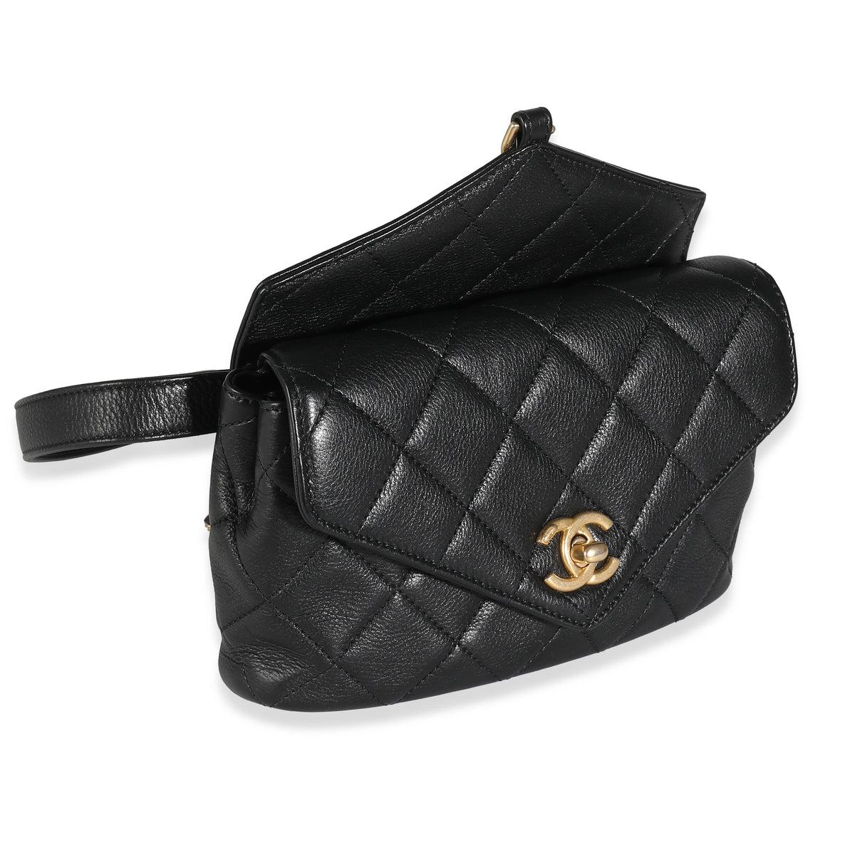 Black Quilted Calfskin Carry With Chic Flap Waist Bag