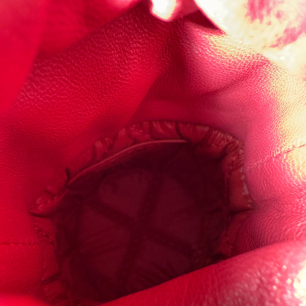 Dark Pink Quilted Lambskin Micro Drawstring Bucket