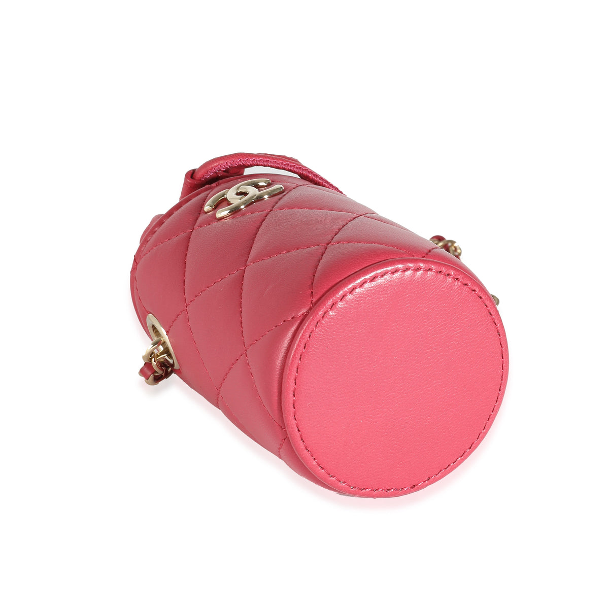 Dark Pink Quilted Lambskin Micro Drawstring Bucket