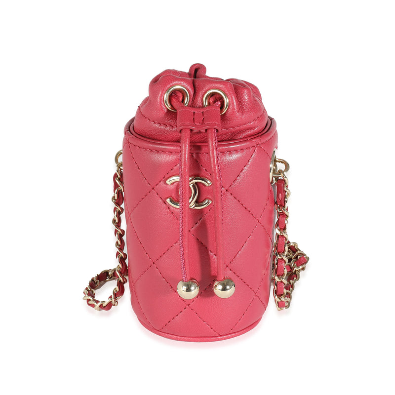 Dark Pink Quilted Lambskin Micro Drawstring Bucket