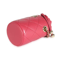 Dark Pink Quilted Lambskin Micro Drawstring Bucket