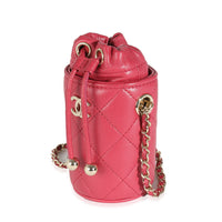 Dark Pink Quilted Lambskin Micro Drawstring Bucket