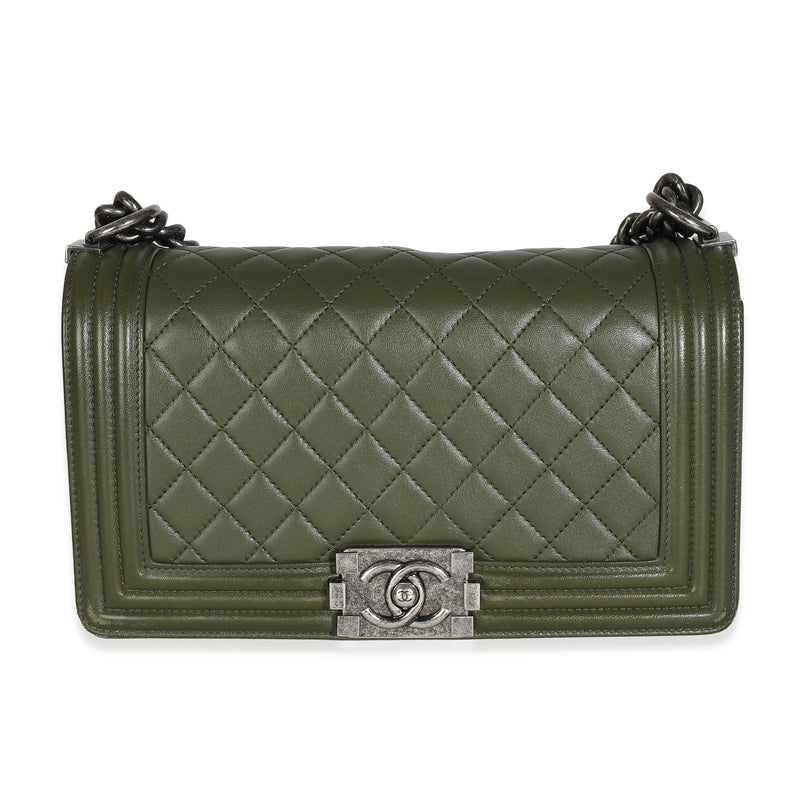 Chanel Green Quilted Lambskin Old Medium Boy Bag