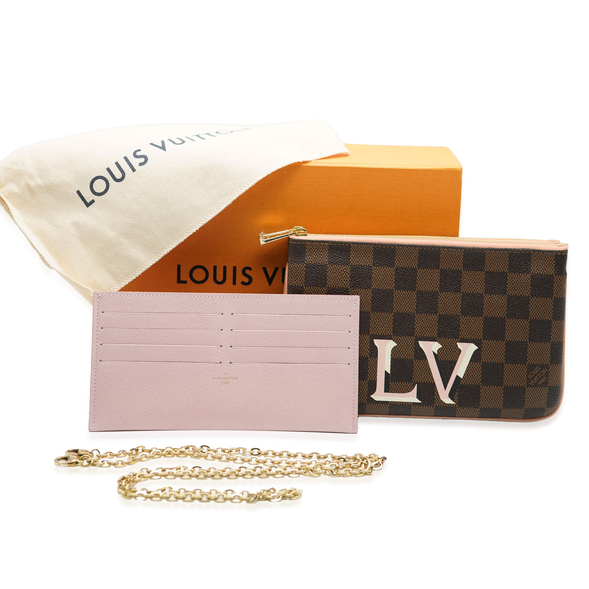 Louis Vuitton Pink Damier Ebene Canvas Double Zip Pochette