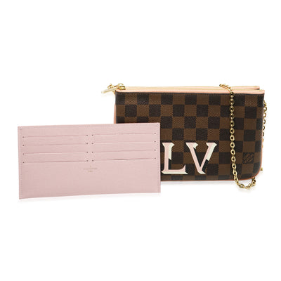 Louis Vuitton Pink Damier Ebene Canvas Double Zip Pochette