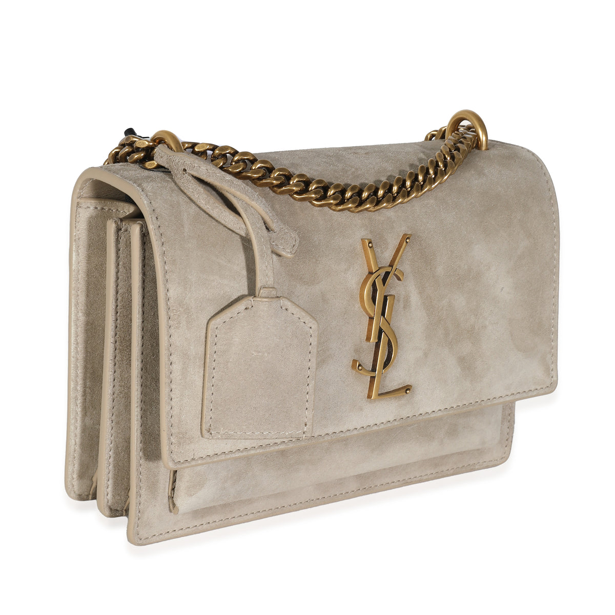 Matt Gold Suede Small Sunset Chain Bag