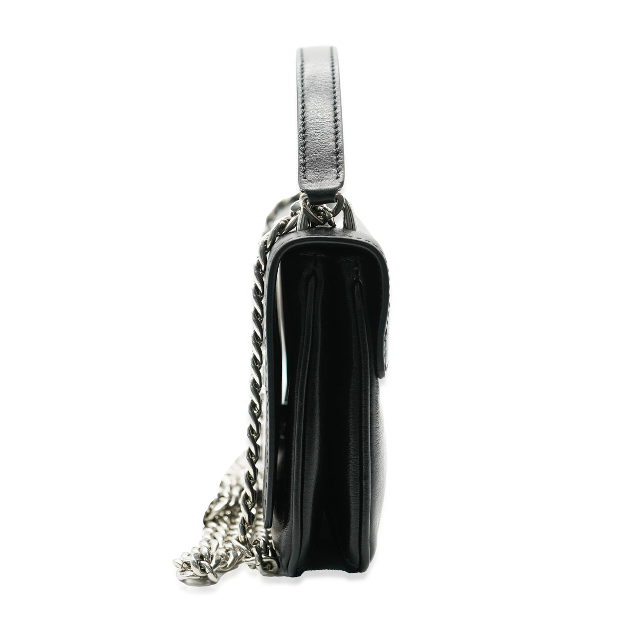 Black Calfskin Logo Flap Chain Crossbody