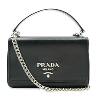 Black Calfskin Logo Flap Chain Crossbody