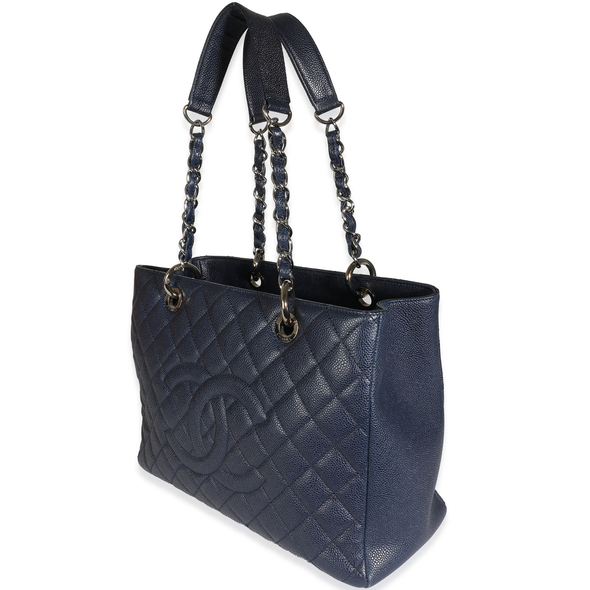 Chanel Navy Quilted Caviar Grand Shopping Tote