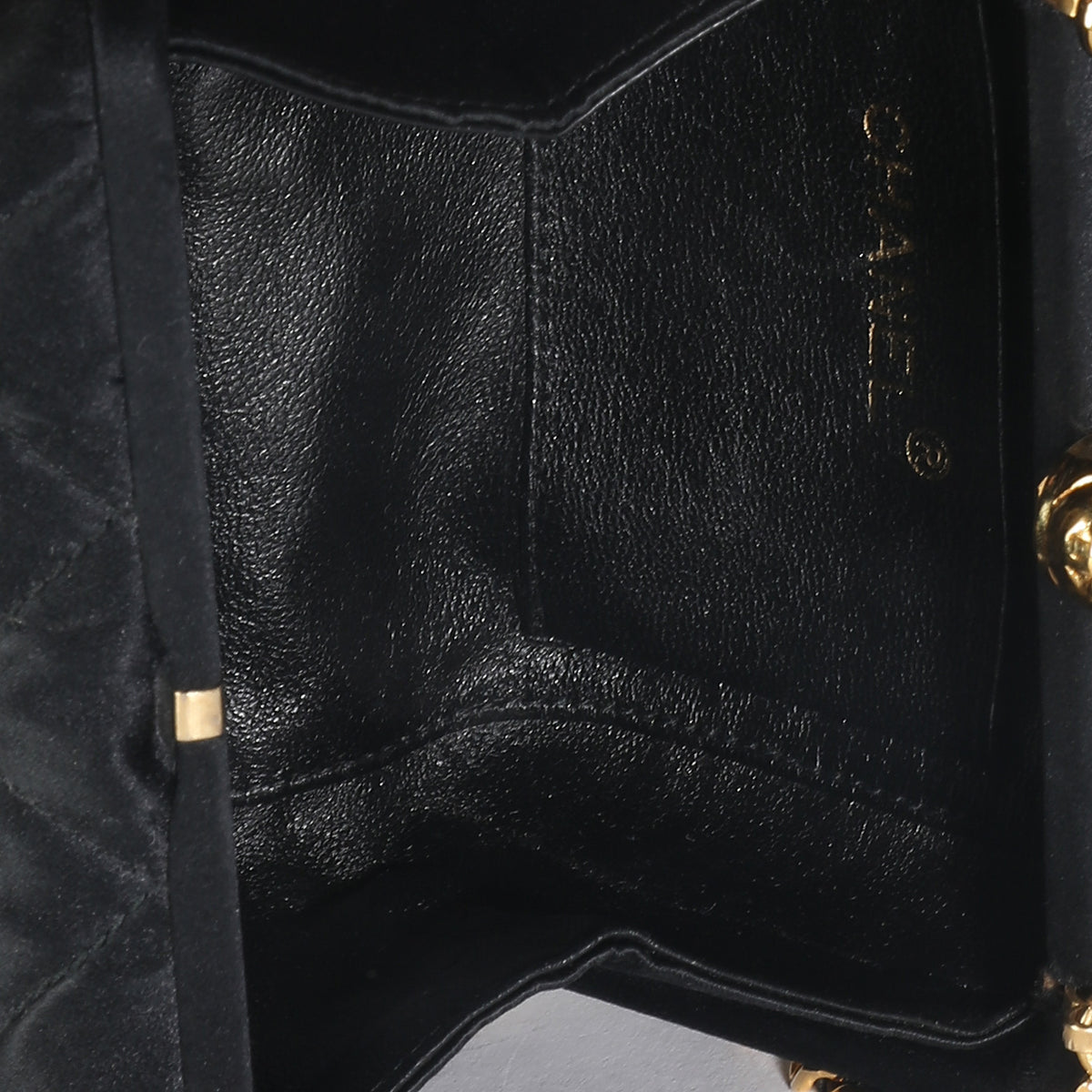 Chanel Black Quilted Satin CC Tassel Box Clutch Handbag ad2