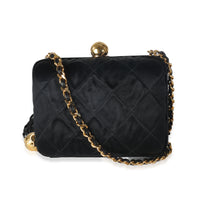Chanel Black Quilted Satin CC Tassel Box Clutch Handbag bv