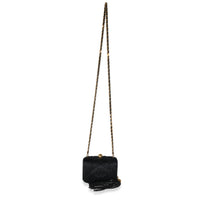 Chanel Black Quilted Satin CC Tassel Box Clutch Handbag pv