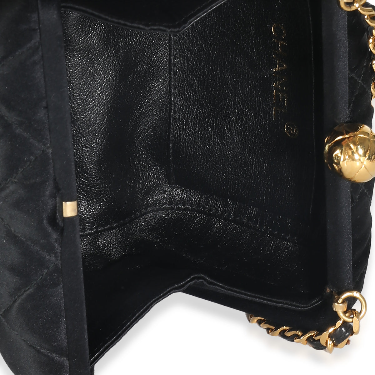 Black Quilted Satin CC Tassel Box Clutch