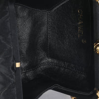 Black Quilted Satin CC Tassel Box Clutch