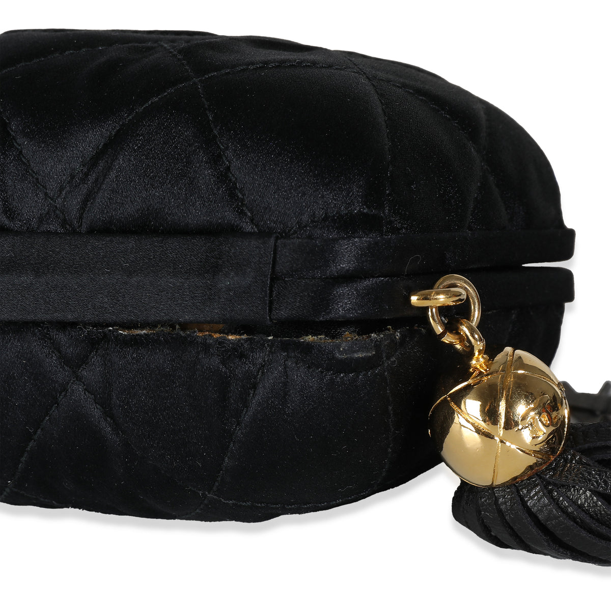 Black Quilted Satin CC Tassel Box Clutch