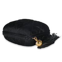 Black Quilted Satin CC Tassel Box Clutch