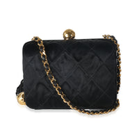 Black Quilted Satin CC Tassel Box Clutch