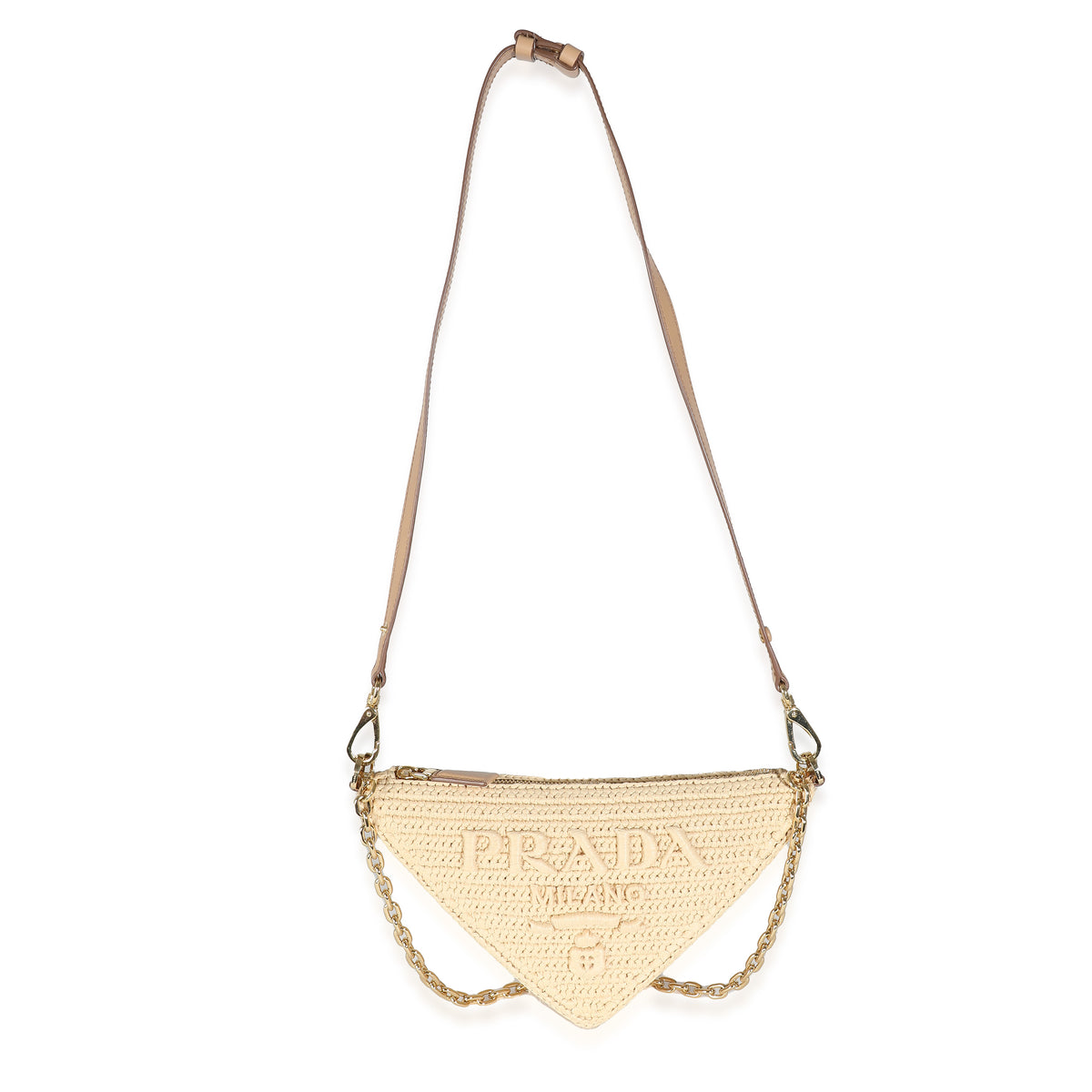 Prada Natural Raffia Top Handle Triangle Pouch