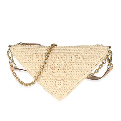 Prada Natural Raffia Top Handle Triangle Pouch