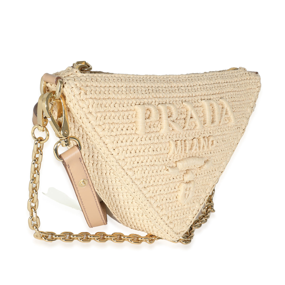 Prada Natural Raffia Top Handle Triangle Pouch