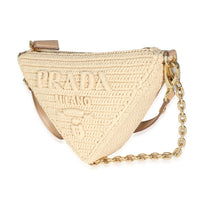 Prada Natural Raffia Top Handle Triangle Pouch