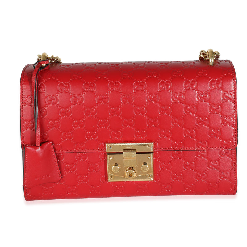 Gucci Red Guccissima Embossed Medium Padlock Chain Bag