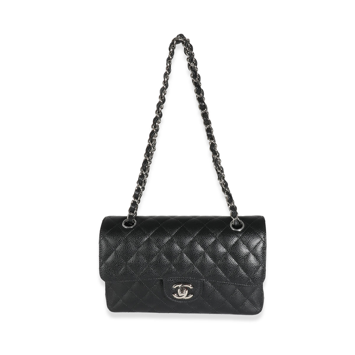 Black Quilted Caviar Small Classic Double Flap Handbag