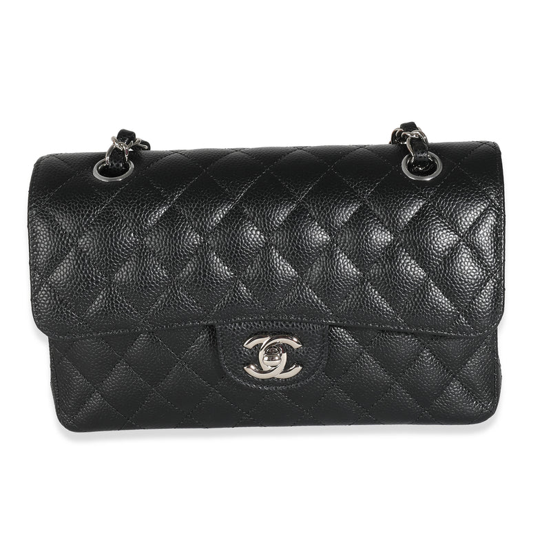 Black Quilted Caviar Small Classic Double Flap Bag