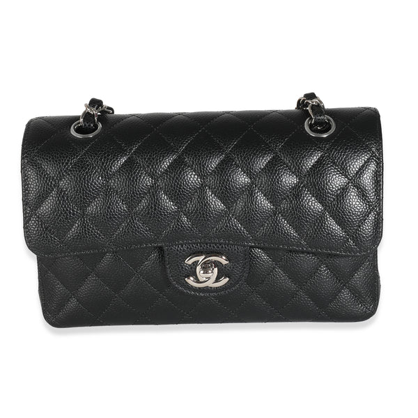 Black Quilted Caviar Small Classic Double Flap Handbag