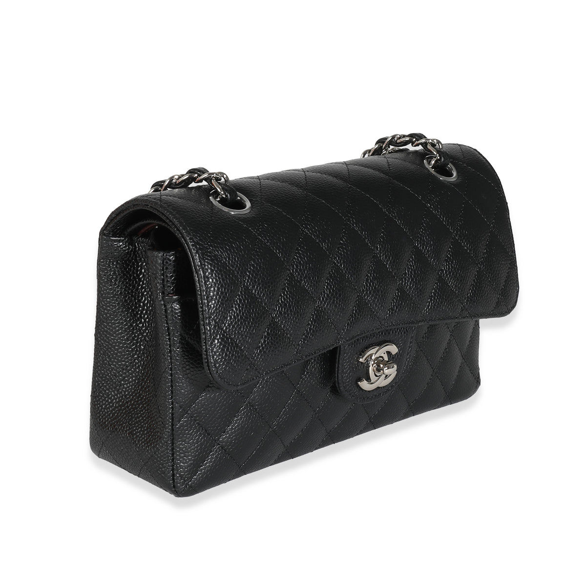 Black Quilted Caviar Small Classic Double Flap Handbag