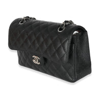 Black Quilted Caviar Small Classic Double Flap Bag