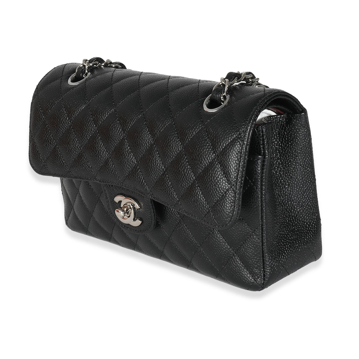 Black Quilted Caviar Small Classic Double Flap Handbag