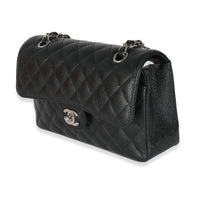 Black Quilted Caviar Small Classic Double Flap Handbag