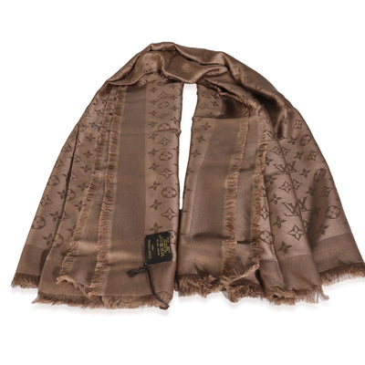 Louis Vuitton Cappuccino Wool Silk Monogram Shine Shawl