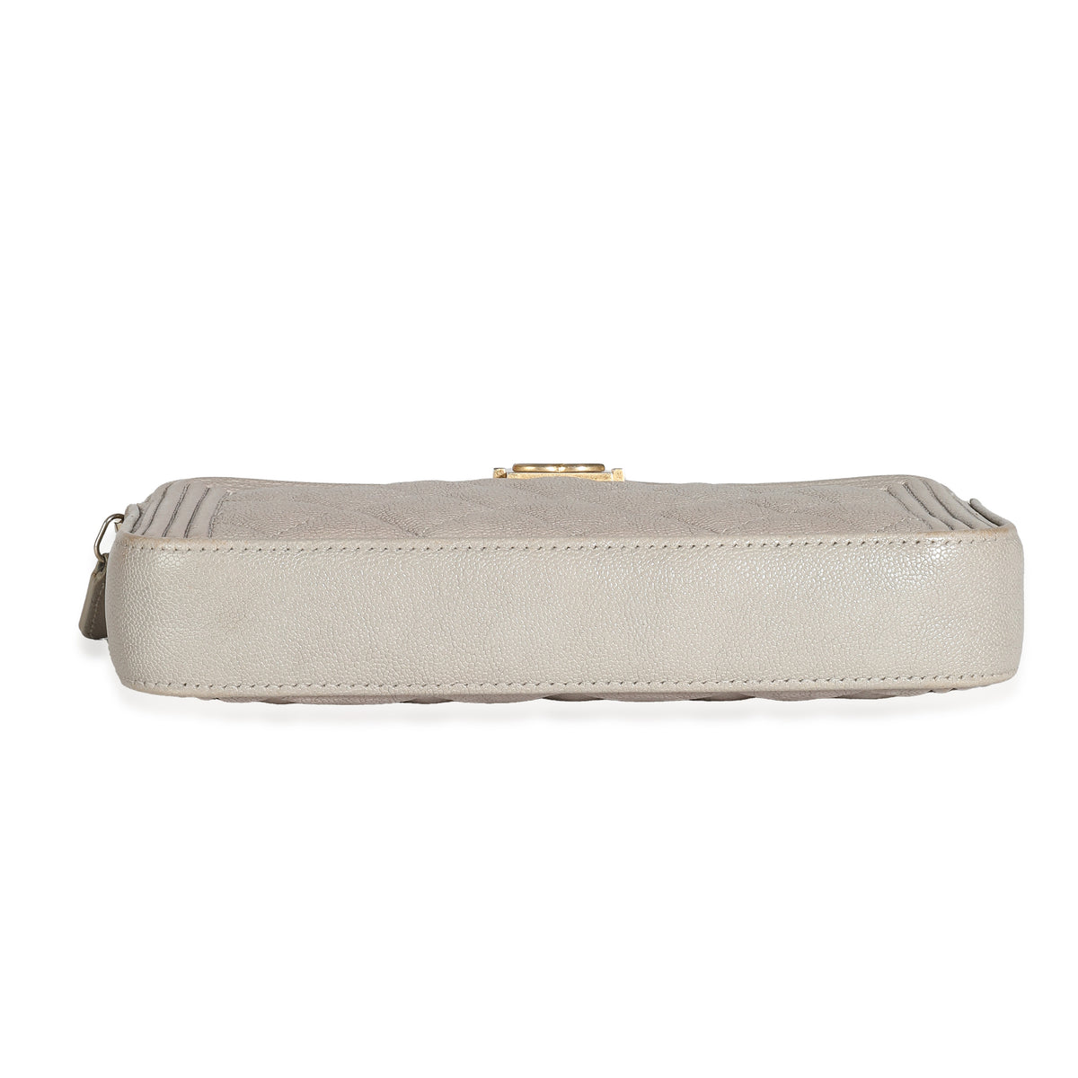 Chanel Grey Quilted Caviar Boy Clutch With Chain