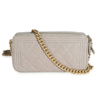 Chanel Grey Quilted Caviar Boy Clutch With Chain