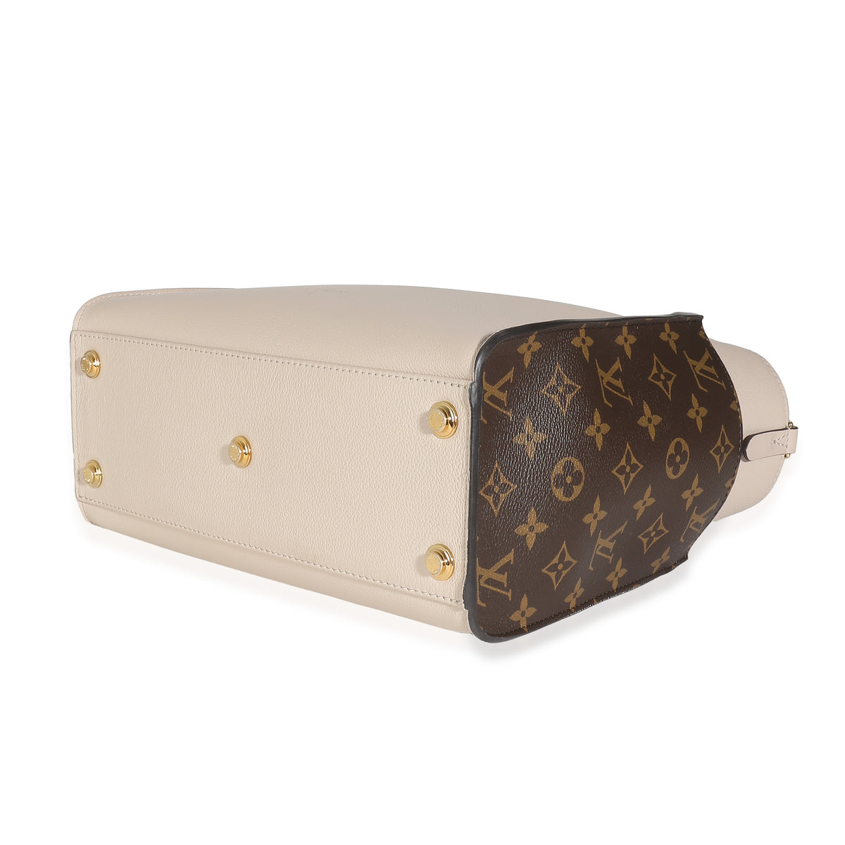 Greige Calfskin Monogram Canvas On My Side MM