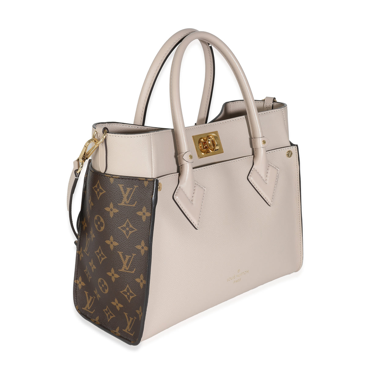 Greige Calfskin Monogram Canvas On My Side MM