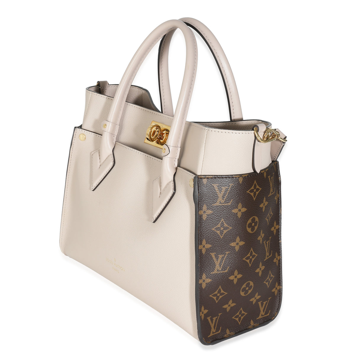 Greige Calfskin Monogram Canvas On My Side MM