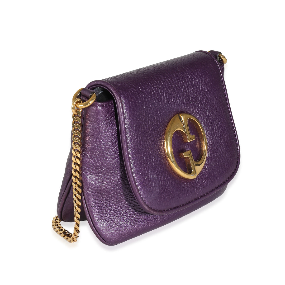 Gucci Metallic Purple Pebbled Leather Small 1973 Chain Shoulder Bag