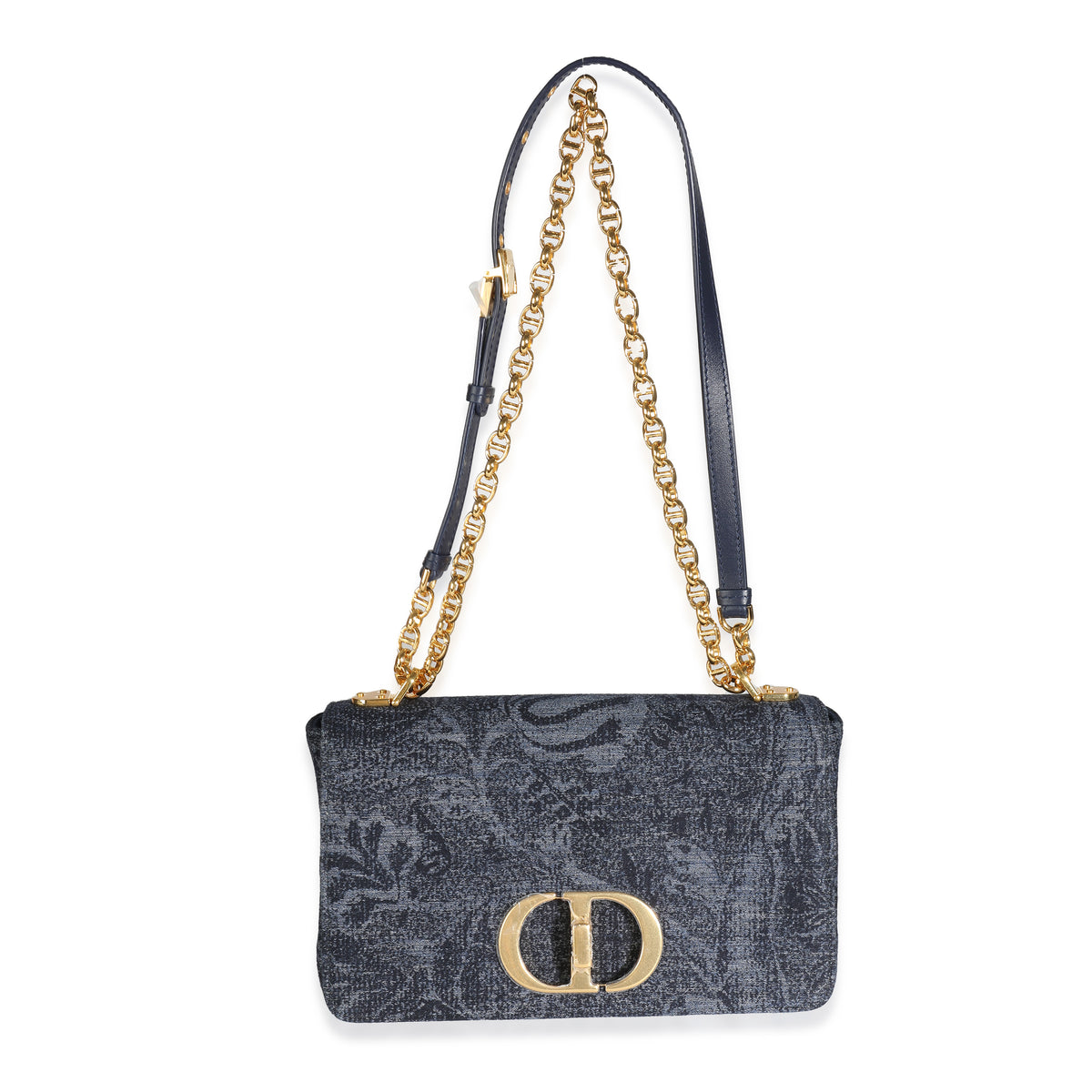 Christian Dior Navy Floral Denim Medium Caro Chain Bag