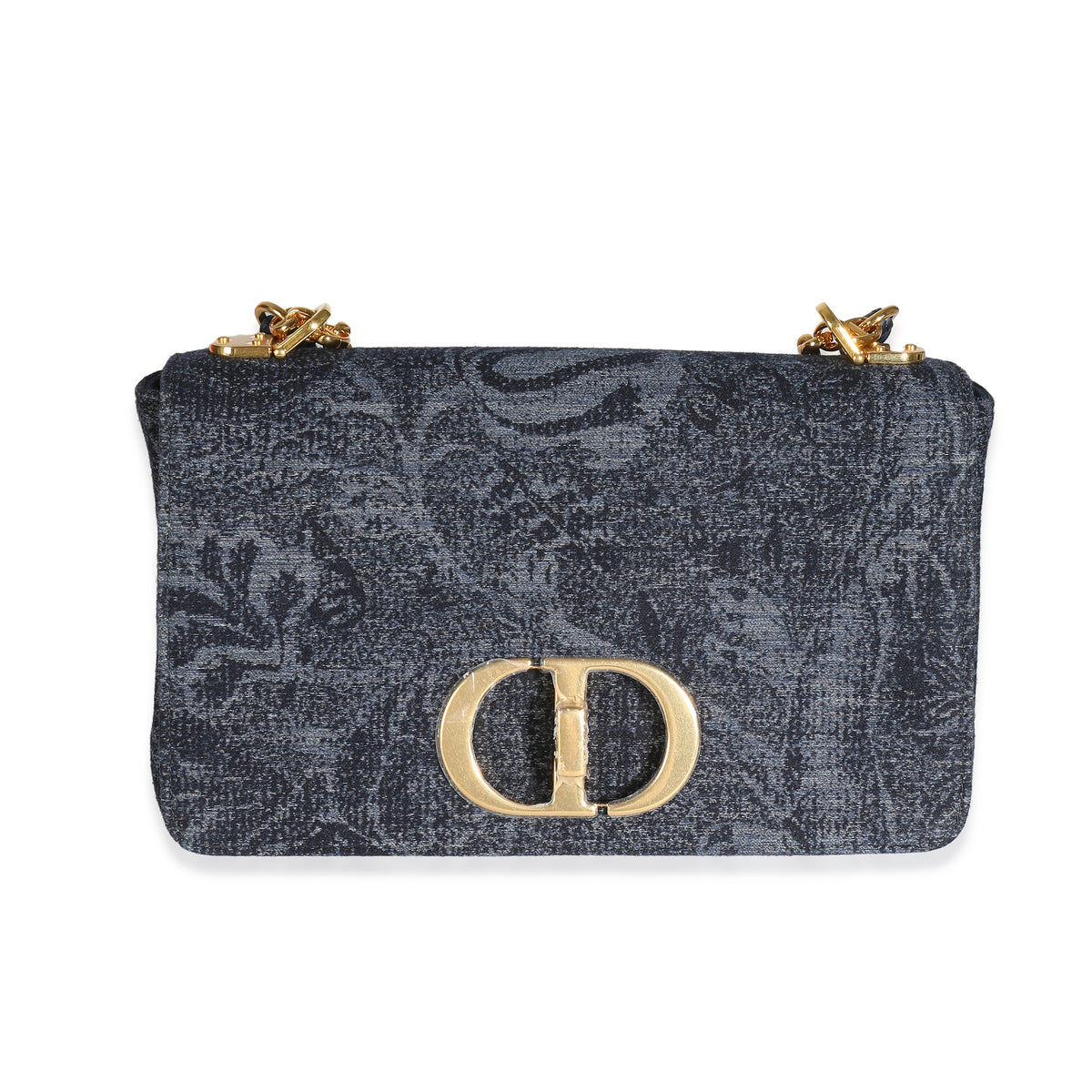 Christian Dior Navy Floral Denim Medium Caro Chain Bag