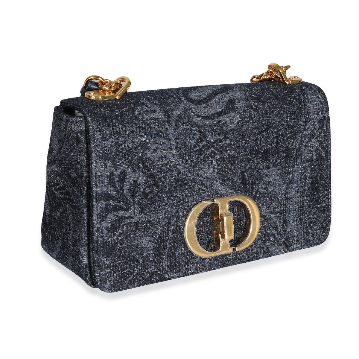 Christian Dior Navy Floral Denim Medium Caro Chain Bag