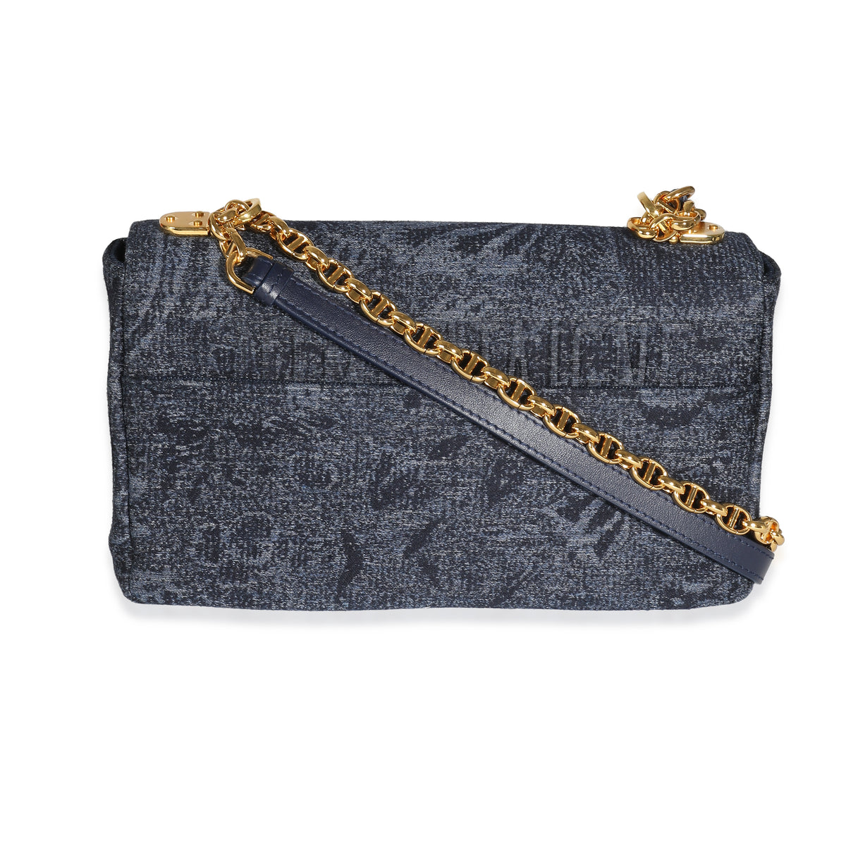 Christian Dior Navy Floral Denim Medium Caro Chain Bag