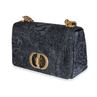 Christian Dior Navy Floral Denim Medium Caro Chain Bag