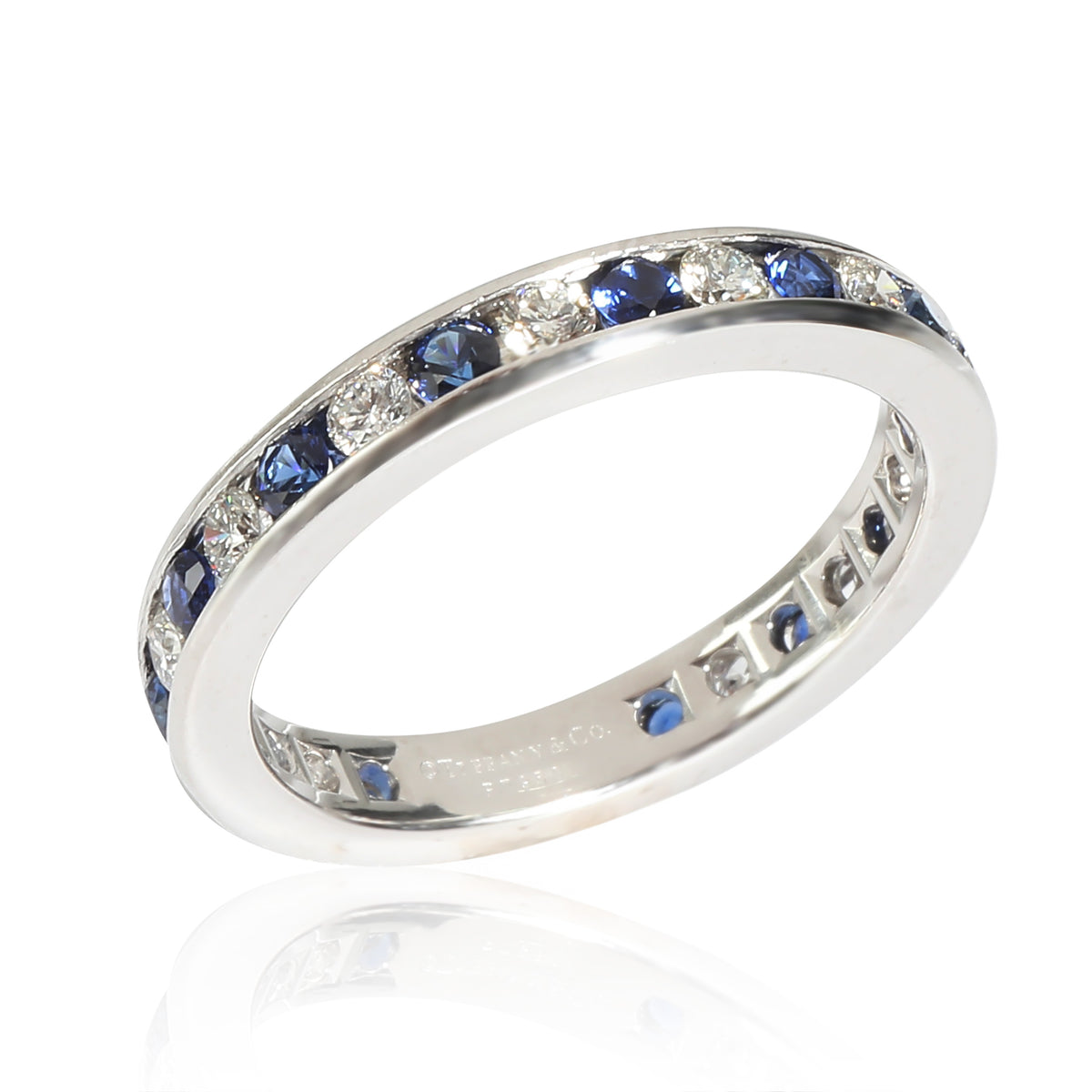 Vintage 3 mm Channel Set Sapphire & Diamond in Platinum. 0.70 CTW